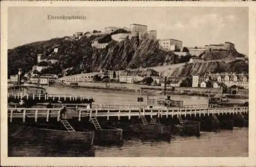 Ak Ehrenbreitstein Koblenz am Rhein, Festung, Schiffbrücke