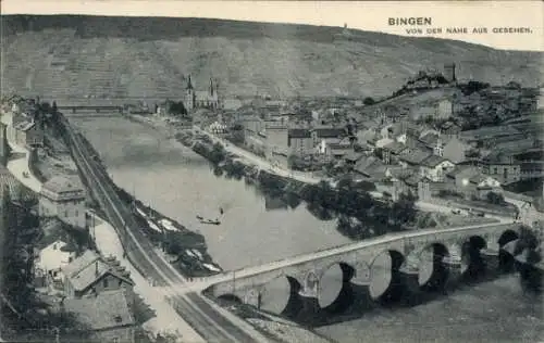 Ak Bingen am Rhein, von der Nahe aus gesehen, Brücke