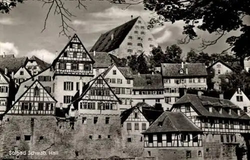 Ak Schwäbisch Hall in Württemberg, Teilansicht, Fachwerkhäuser