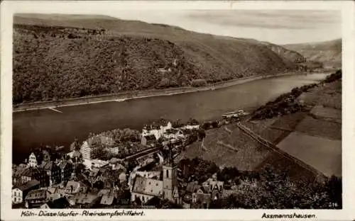 Ak Assmannshausen Rüdesheim am Rhein, Panorama, Köln Düsseldorfer Rheinschifffahrt