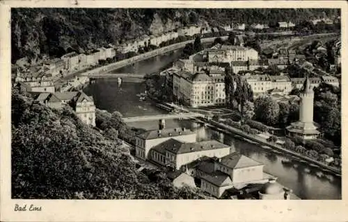 Ak Bad Ems an der Lahn, Panorama, Brücken, Turm