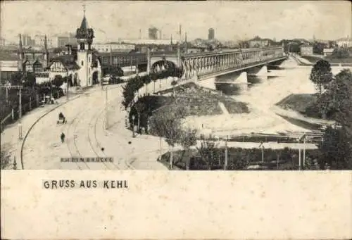 Ak Kehl am Rhein, Teilansicht mit Rheinbrücke