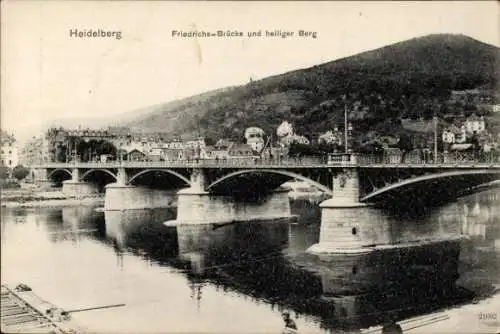 Ak Heidelberg am Neckar, Friedrichs-Brücke, heiliger Berg