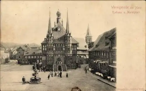 Ak Wernigerode im Harz, Rathaus, Marktplatz