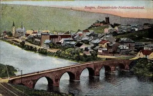 Ak Bingen am Rhein, Drususbrücke, Nationaldenkmal