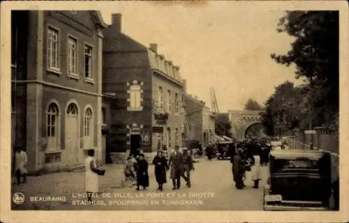 Ak Beauraing Wallonien Namur, Rathaus, Brücke und Höhle