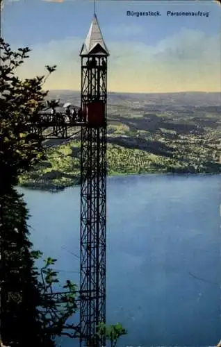 Ak Bürgenstock Kanton Nidwalden, Personenaufzug vom Feldweg nach der Hammetschwand