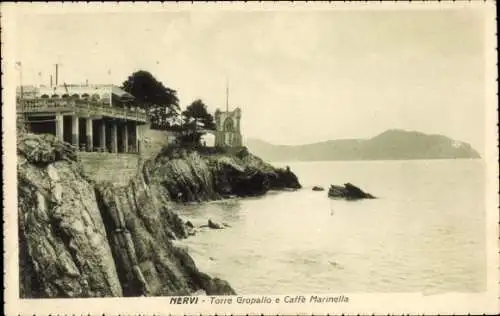 Ak Nervi Genova Genua Liguria, Torre Gropallo e Caffé Marinella