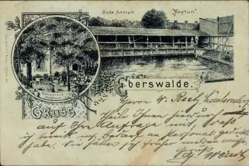 Litho Eberswalde in der Mark, Badeanstalt Neptun, Restaurant Neptun