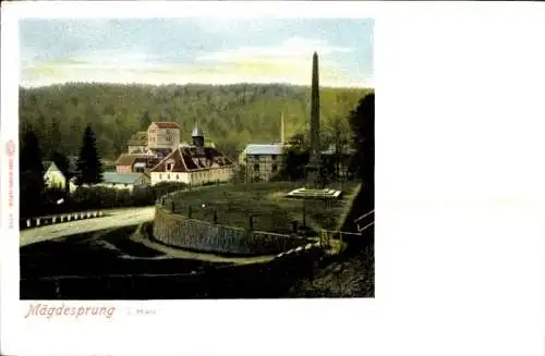 Ak Mägdesprung Harzgerode am Harz, Teilansicht, Obelisk