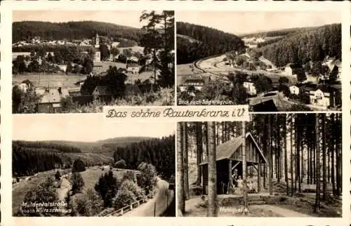 Ak Rautenkranz im Vogtland, Gesamtansicht, Jägersgrün. Muldentalstraße, Waldquelle