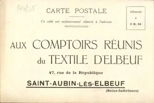 Mondschein Ak Reklame, Aux Comptois Reunis du Textile d’Elbeuf, Saint Aubin les Elbeuf