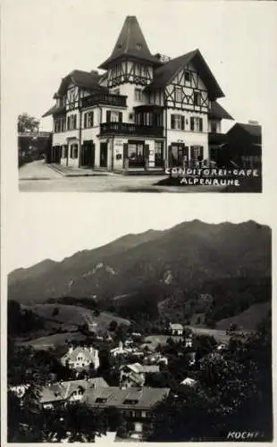 Foto Ak Kochel am See Oberbayern, Gesamtansicht, Conditorei Café Alpenruhe