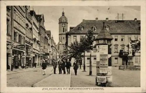 Ak Jena in Thüringen, Eichplatz mit Burschenschafts-Denkmal, Litfaßsäule, Geschäfte