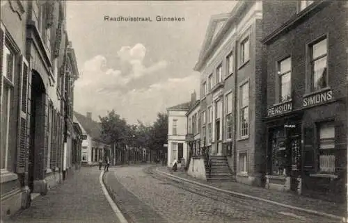 Ak Ginneken in Bavel Nordbrabant, Raadhuisstraat, Pension Simons