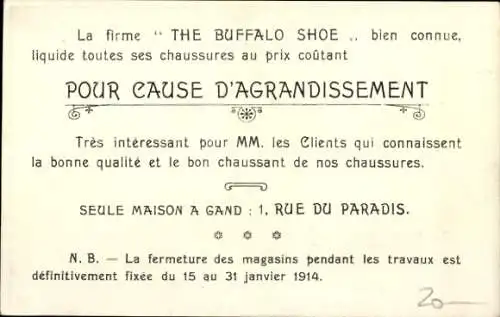 Ak Aviation, Pegoud, Gent 1913, Reklame, The Buffalo Shoe