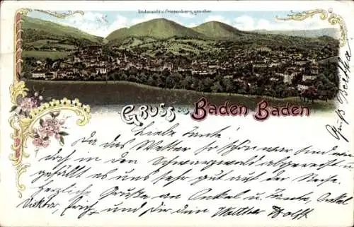 Litho Baden Baden, Totalansicht vom Friesenberg gesehen