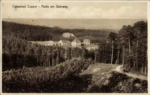 Ak Sopot Gdańsk Zoppot Danzig, Partie am Steinweg, Blick zur Ostsee