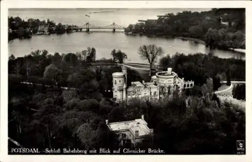 Ak Babelsberg Potsdam, Fliegeraufnahme, Schloss Babelsberg, Glienicker Brücke, Klinke 426