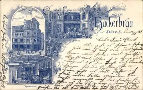 Litho Halle an der Saale, Gasthaus Hackerbräu, Innenansicht