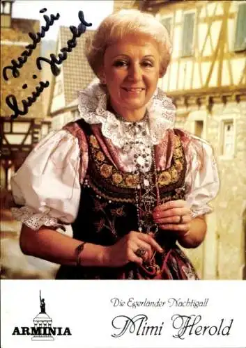 Ak Sängerin Mimi Herold, Die Egerländer Nachtigall, Tracht, Portrait, Autogramm
