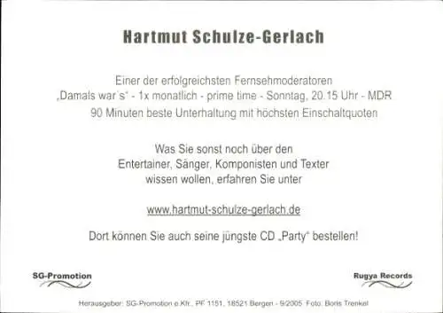 Ak Fernsehmoderator Hartmut Schulze-Gerlach, Portrait, Klavier, Autogramm