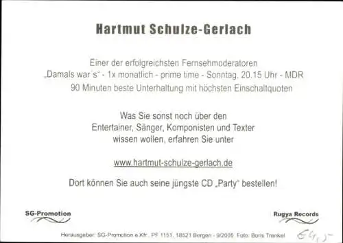 Ak Fernsehmoderator Hartmut Schulze-Gerlach, Portrait, Klavier, Autogramm