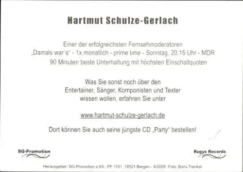 Ak Fernsehmoderator Hartmut Schulze-Gerlach, Portrait, Klavier, Autogramm