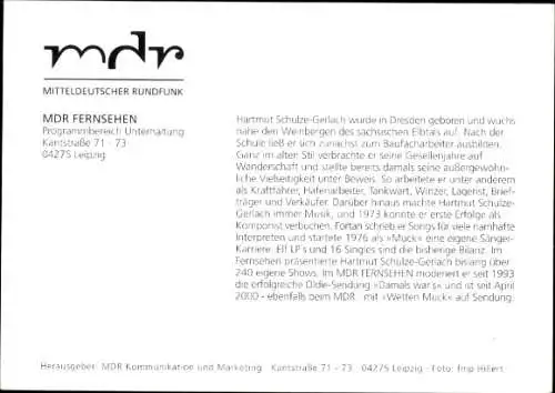 Ak Fernsehmoderator Hartmut Schulze-Gerlach, Portrait, Autogramm
