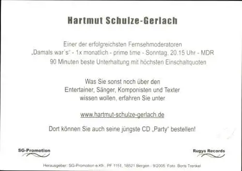 Ak Fernsehmoderator Hartmut Schulze-Gerlach, Portrait, Klavier, Autogramm