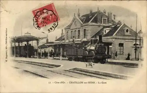 Ak Châtillon sur Seine Côte d’Or, Bahnhof, Eisenbahn