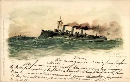 Künstler Litho Bohrdt, Hans, Deutsches Kriegsschiff, SMS Greif, Aviso