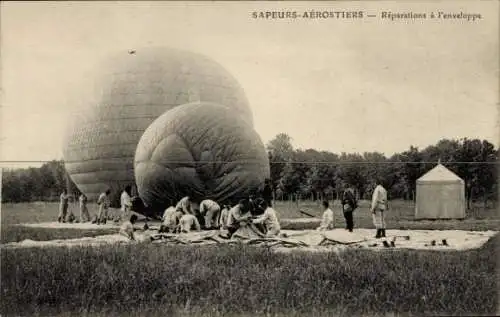 Ak Sapeurs Aerostiers, Reparaturen am Umschlag