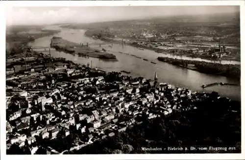 Ak Biebrich am Rhein Wiesbaden, Fliegeraufnahme