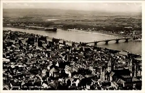 Ak Mainz am Rhein, Fliegeraufnahme, Brücke