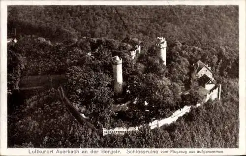 Ak Auerbach Bensheim an der Bergstraße Hessen, Fliegeraufnahme, Schlossruine