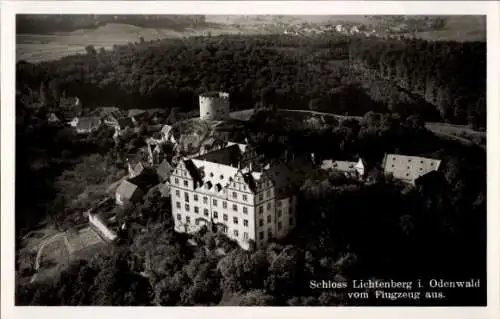 Ak Lichtenberg Fischbachtal im Odenwald, Fliegeraufnahme, Hotel Pension Schloss Lichtenberg