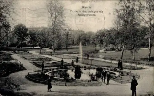 Ak Szczecin Stettin Pommern, Anlagen mit Springbrunnen