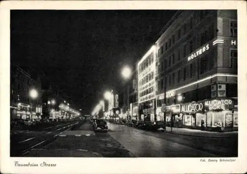 Ak Berlin Charlottenburg, Tauentzienstraße, Autos, Leuchtreklame