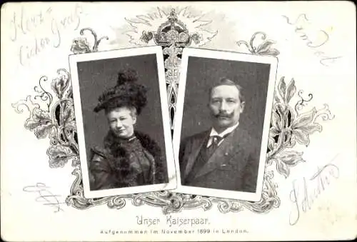 Ak Kaiser Wilhelm II., Kaiserin Auguste Viktoria, aufgenommen 1899 in London