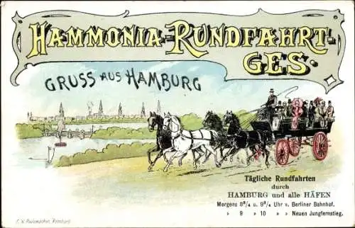 Litho Hamburg, Hammonia Rundfahrt Gesellschaft, Kutsche