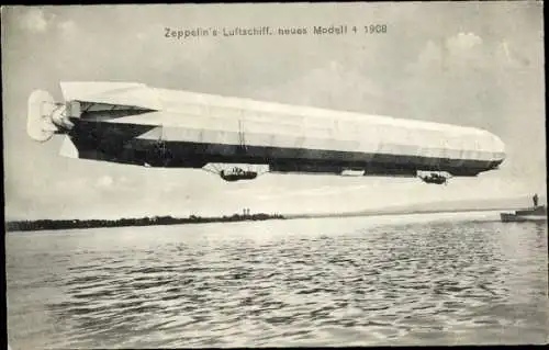 Ak Zeppelin's Luftschiff LZ 4 neues Modell, Über dem Bodensee, 1908