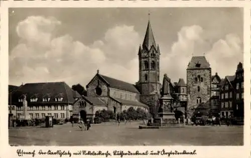 Ak Lutherstadt Eisenach in Thüringen, Teilansicht, Nikolaikirche, Lutherdenkmal,