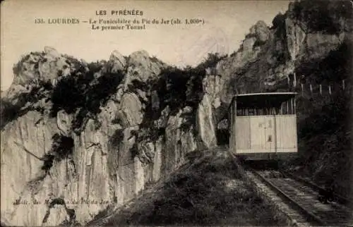 Ak Lourdes Hautes Pyrénées, Le Funiculaire du Pic du Jer, Le Premier Tunnel