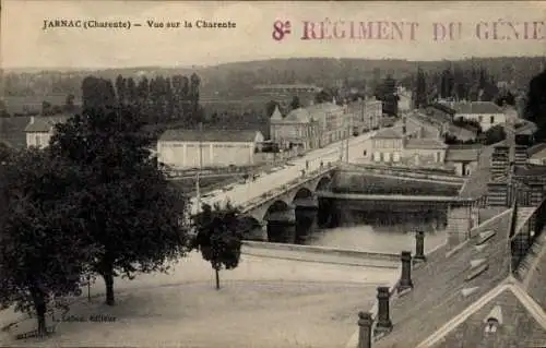 Ak Jarnac Charente, Vue sur la Charente, Brücke