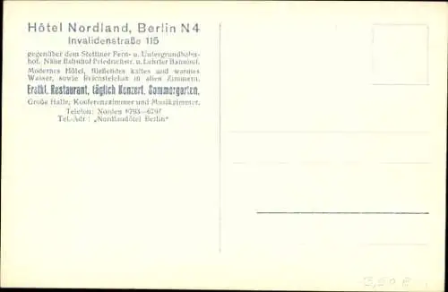 Ak Berlin, Hotel Nordland, Invalidenstraße 115, Sommergarten