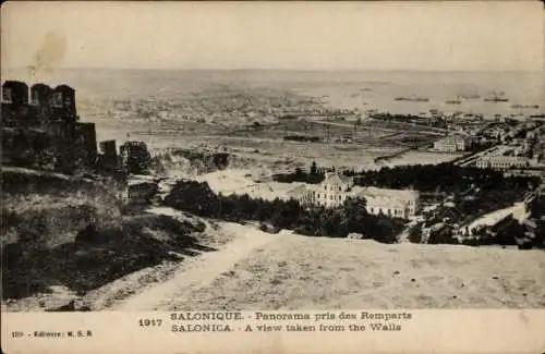 Ak Thessaloniki Thessaloniki Griechenland, Panorama aufgenommen von den Stadtmauern