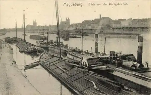 Ak Magdeburg an der Elbe, Blick von der Königsbrücke, Dampfer