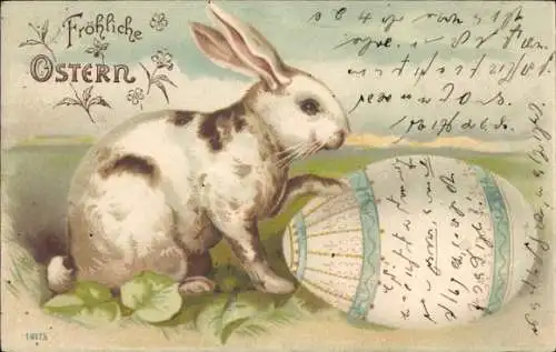 Ak Frohe Ostern, Osterhase mit großem Osterei