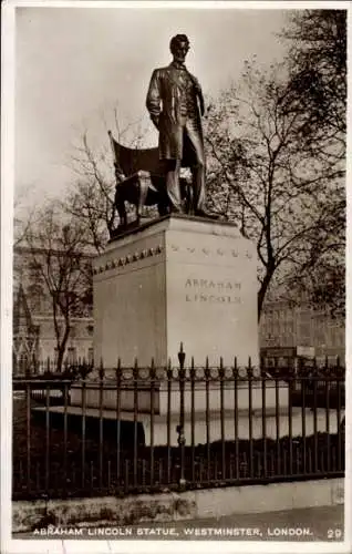 Ak City of Westminster, London, England, Abraham Lincoln-Statue